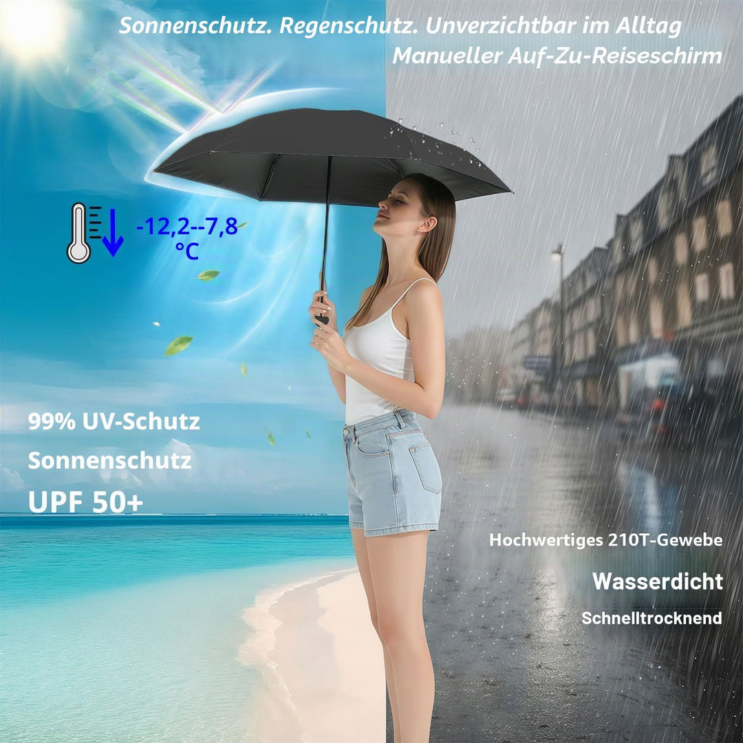 BAODINI Reise-Mini-Regenschirm für Geldbörse mit Etui – kleiner kompakter UV-Regenschirm, Sonnenschu