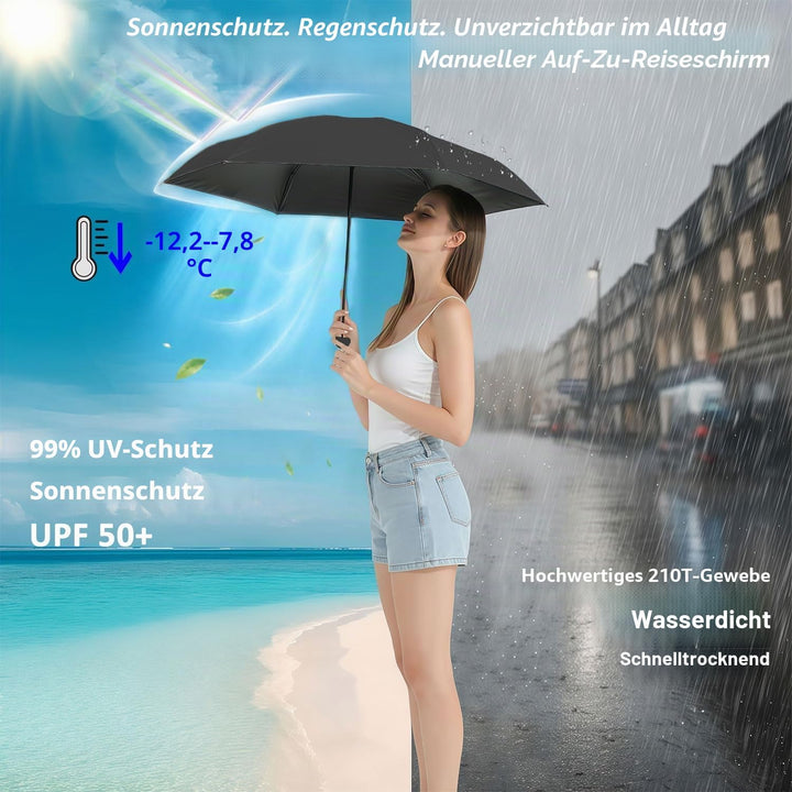 BAODINI Reise-Mini-Regenschirm für Geldbörse mit Etui – kleiner kompakter UV-Regenschirm, Sonnenschu