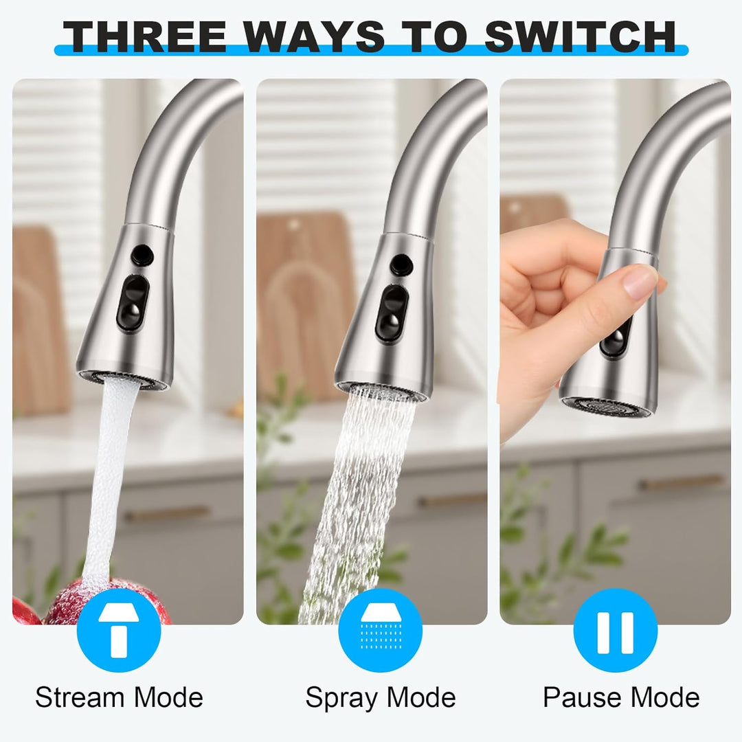 Wasserhahn Küche mit 3 Modi, Küchenarmatur mit 50cm Ausziehbarer Geschirrbrause, Edelstahl Heiss Kal