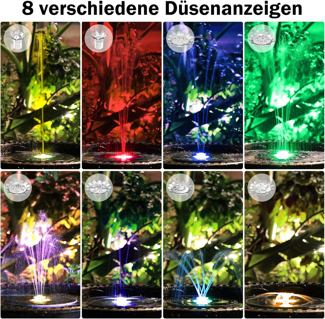 AISITIN 5,5W LED Solar Springbrunnen mit Verstellbare Stützstange Buntes Teichpumpe Solarbrunnen mit