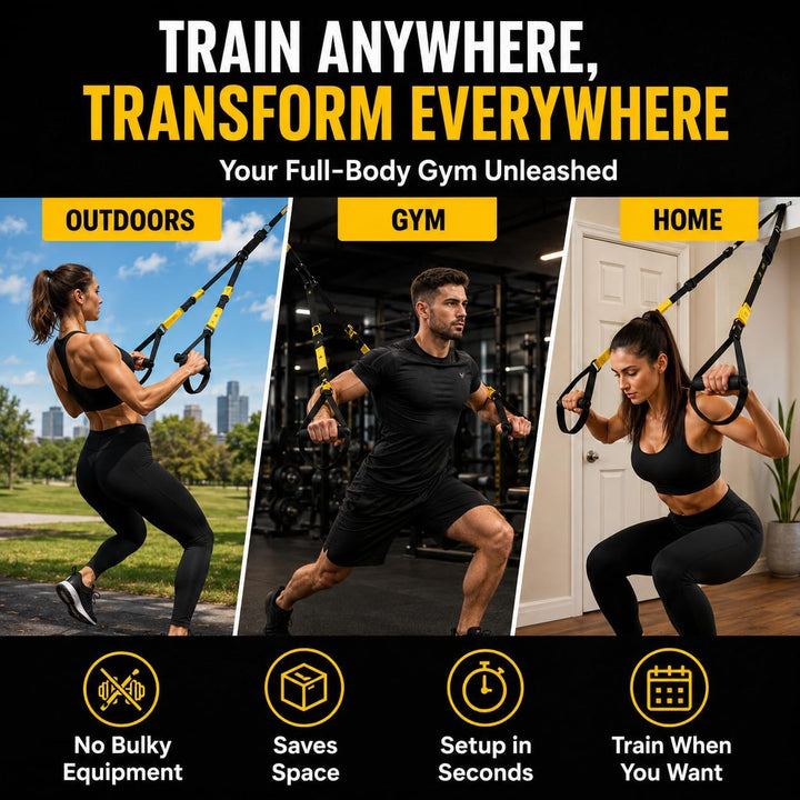 Schlingentrainer Set für Zuhause – Professioneller TRX Sling Trainer mit Türanker &amp; Widerstandsbände