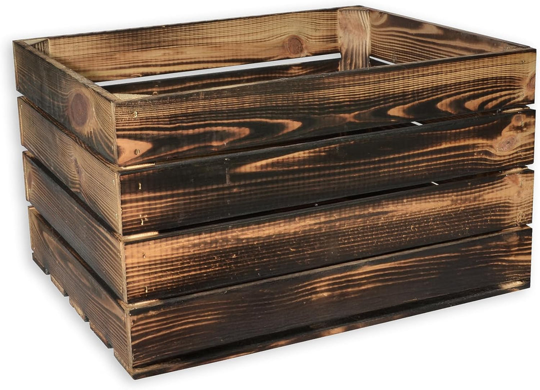 3 Set Holzkiste im Vintage Look geflammt dunkel 50x40x30cm - Obstkiste 50x40x30cm Dunkel Geflammt 3,