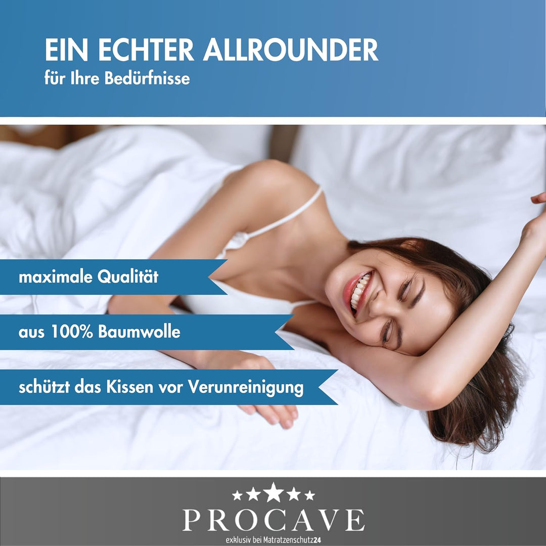 PROCAVE Feinflanell - Schutzbezug für Seitenschläfer-Kissen in der Grösse 40 x 145 cm aus 100% Baumw