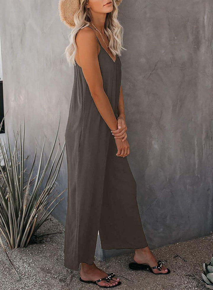 Damen Jumpsuit Ärmellos Jumpsuit Casual Overall Sexy Hosenanzug V-Ausschnitt Playsuit Sommer Oversiz
