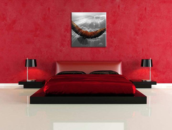 Pixxprint anmutiger Adler über den Wolken schwarz/weiss, Format: 70x70 auf Leinwand, 70x70