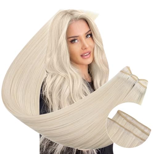 Ugeat Haartressen Extensions Echthaar Blond Sew in Weft Human Hair Echthaar Tressen Extensions Weiss
