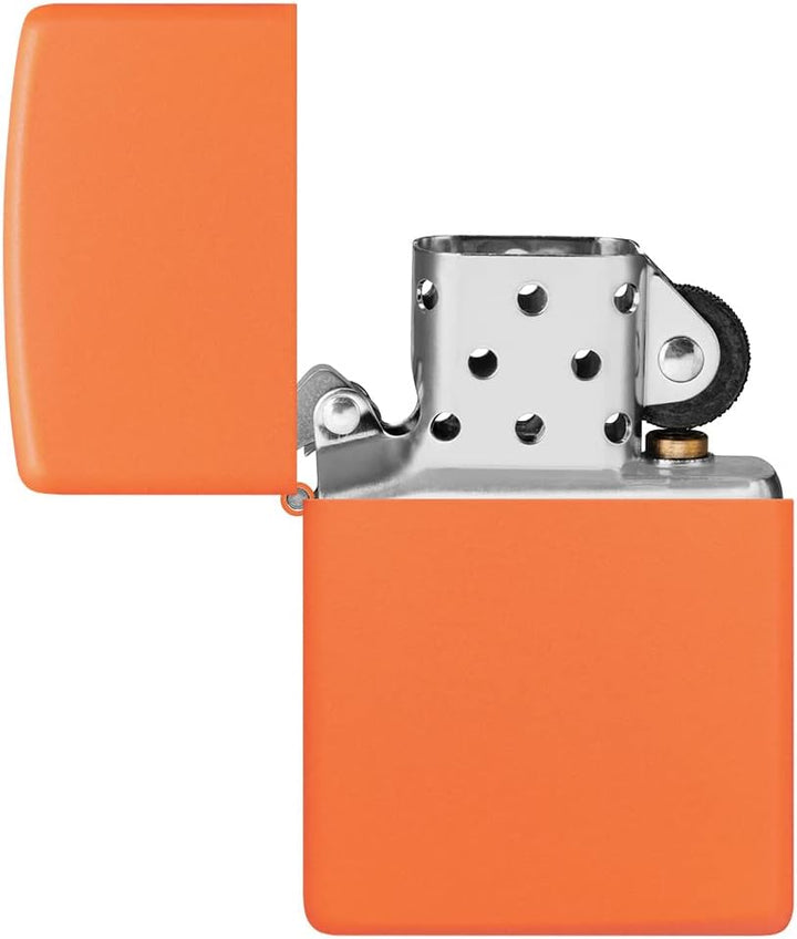 ZIPPO –– Zippo Logo und Flammenmotiv – Orange Matte – Laser Engrave – Sturmfeuerzeug, nachfüllbar, i
