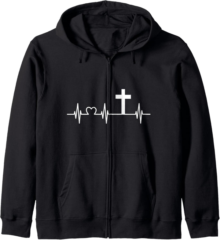 Herzschlag Herzfrequenz Christ Kreuz Glaube Kirche Kapuzenjacke