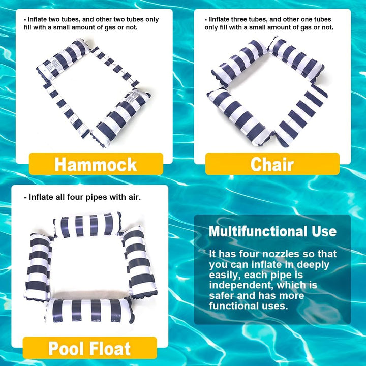 3 Pack Pool Float Chair Lounge für Erwachsene, Aufblasbare Pool Floats 4-in-1 Mehrzweck-Poolschwimme