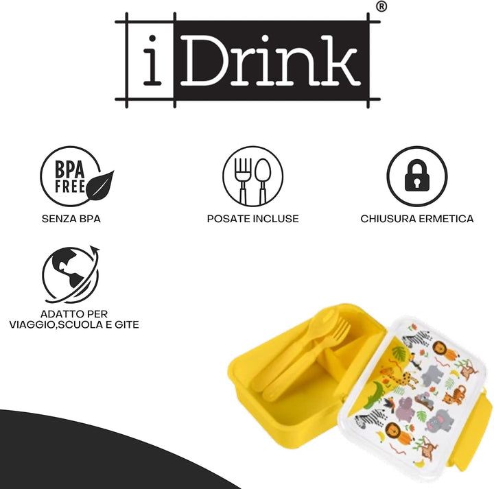 I-Drink Lunch Box - Lunch Box - Comedero con cubiertos para niños, pícnic, escuela con dibujos de in