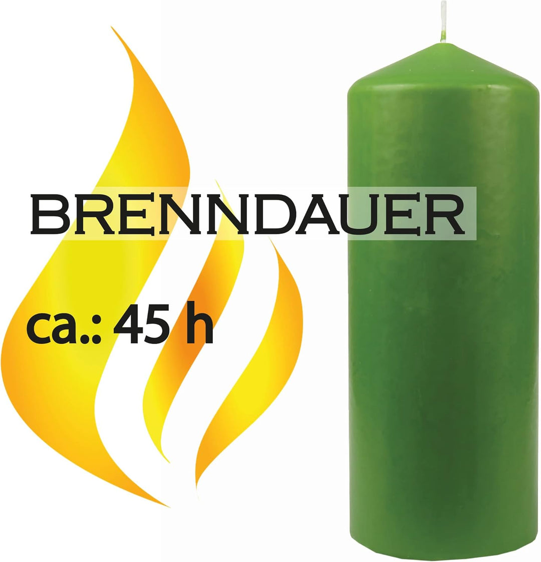 Stumpenkerzen Wachskerzen Ø6cm x 17cm (3er Pack) Hellgrün - Lange Brenndauer, Hergestellt in EU, Ker