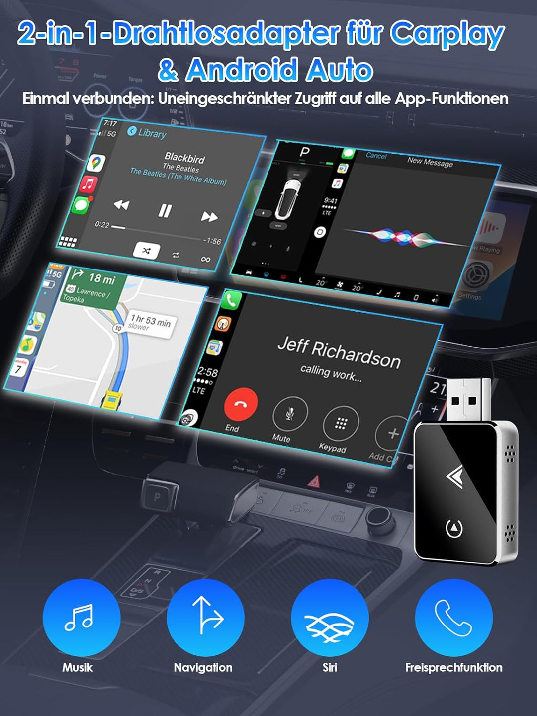 Wireless Adapter 2-in-1 für CarPlay/Android Auto, PARPAT Umwandlung von Kabelgebunden zu Kabellos mi