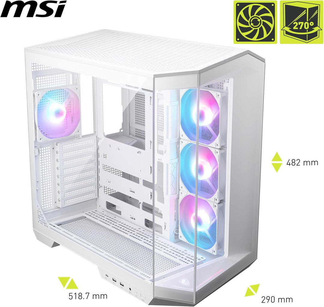 MSI MAG PANO 100R PZ Weiss ATX PC-Gehäuse - ATX-Kapazität &amp; Back-Connect Mainboard Unterstützung, Ve