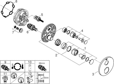 GROHE Grohtherm Concealed - Thermostat (Rosette aus Metall, sicherheitssperre bei 38°, eingebaute Rü