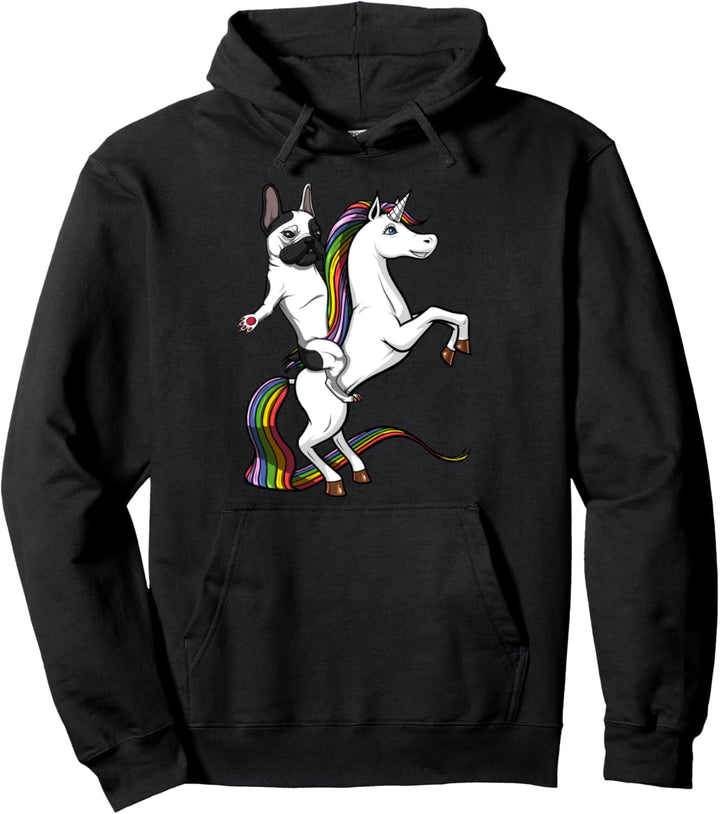 Französische Bulldogge Hund Reitet Auf Einhorn Kinder Jungen Pullover Hoodie