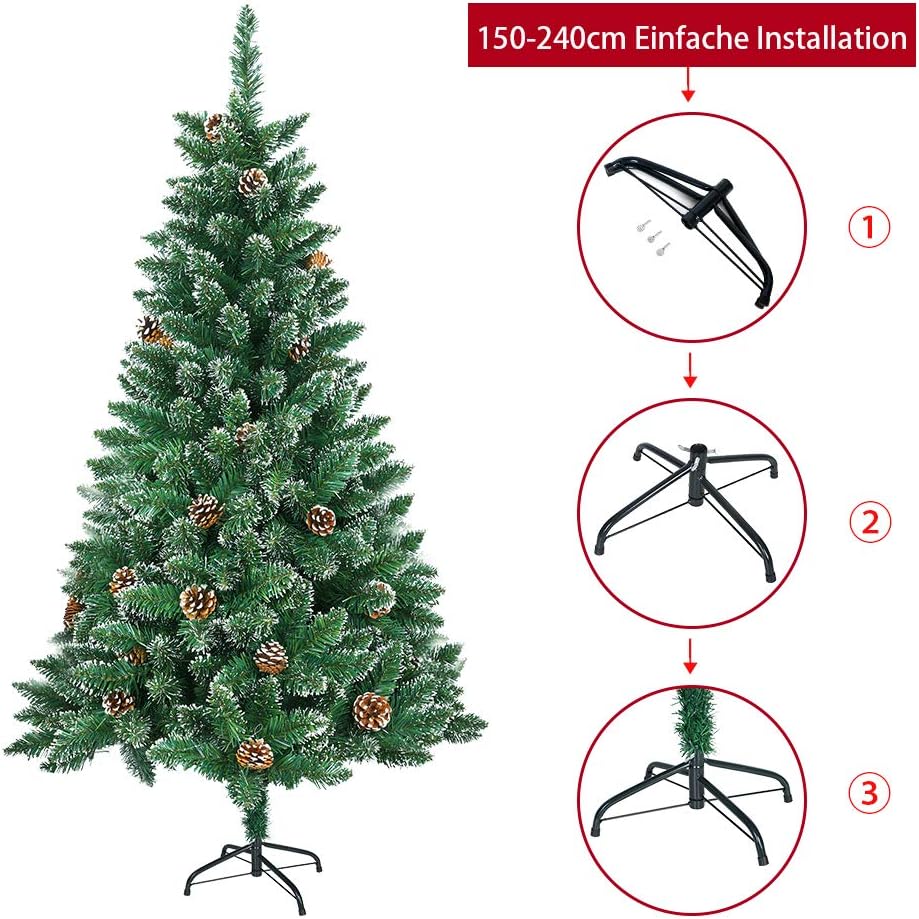 Froadp 150cm Künstlicher PVC Weihnachtsbaum Tannenbaum Kiefernadel Mit Schnee-Effekt(Schnee-Effekt,