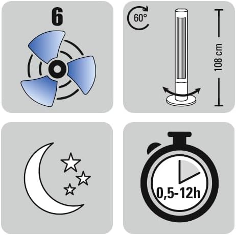 TROTEC Turmventilator TVE 39 T – 45 Watt, Oszillation 60°, 6 Stufen, 108 cm gross, sehr leise, mit F