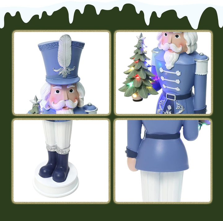 Hometopia Nussknacker Figur 56 cm mit LED, Blau, Polyresin, Weihnachtsdeko, Blau