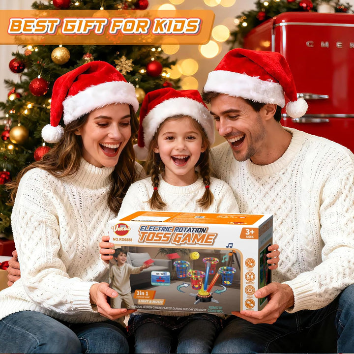 VATOS 3-in-1 Bohnensack- & Ringwurf-Spiel, Musikalische Sprünge für Kinder, Elektrische Drehbasis mi