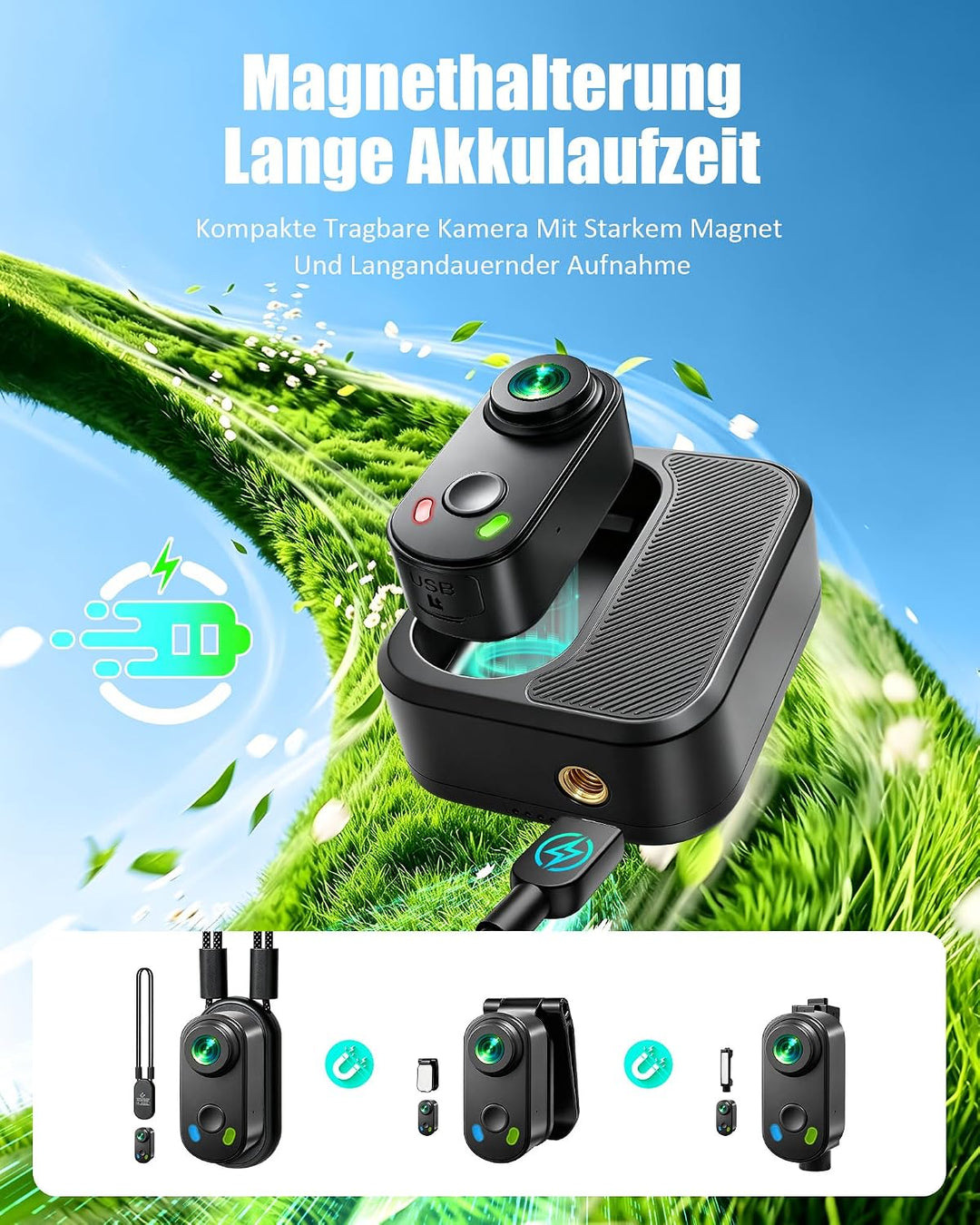 2K Mini Action Cam, Body Cam, Mini Vlog Kamera Dunkelschwarz, Dunkelschwarz