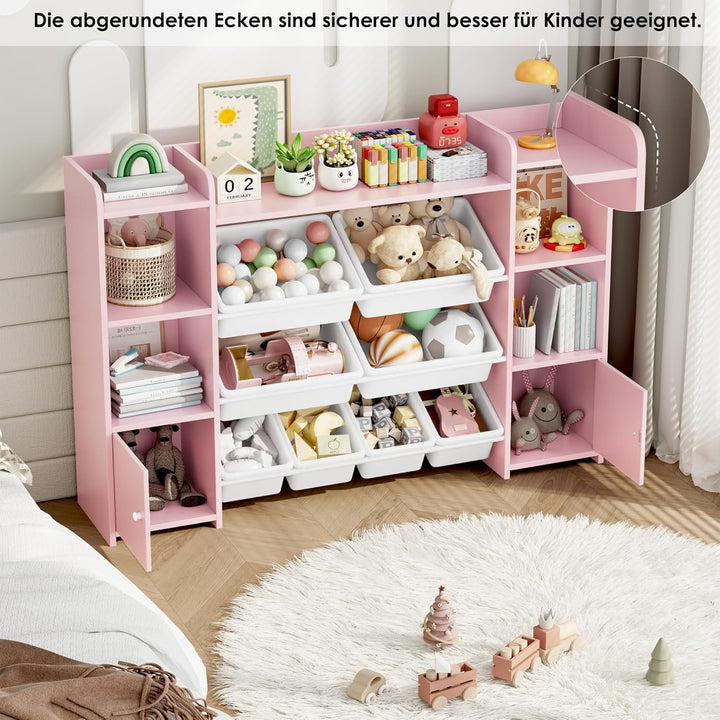 FOREHILL Kinderregal mit 8 Boxen Kinderschrank Holz Bücherregal für Kinder Aufbewahrungsbox Kinderzi