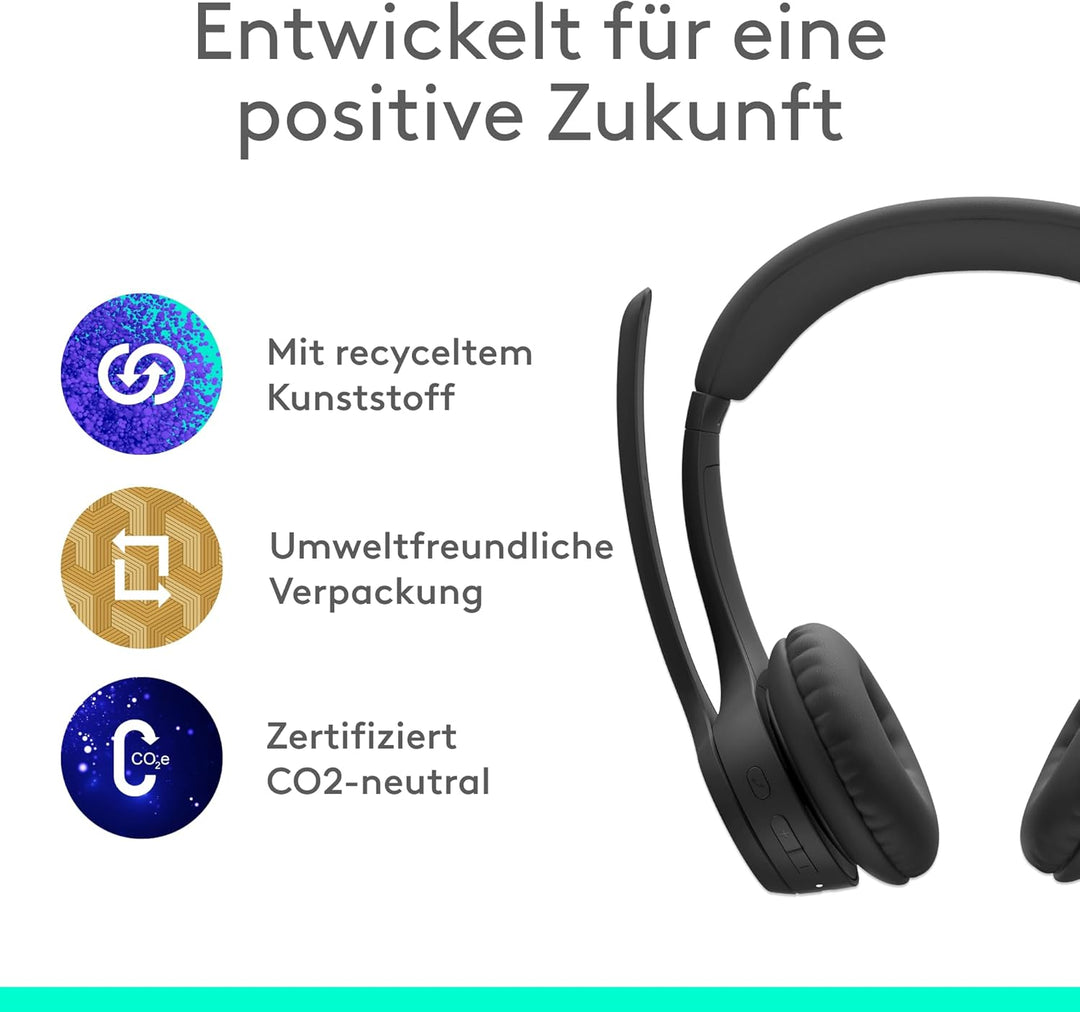 Logitech Zone 300 Wireless Bluetooth Headset mit Mikrofon inkl. Geräuschunterdrückung, kompatibel mi