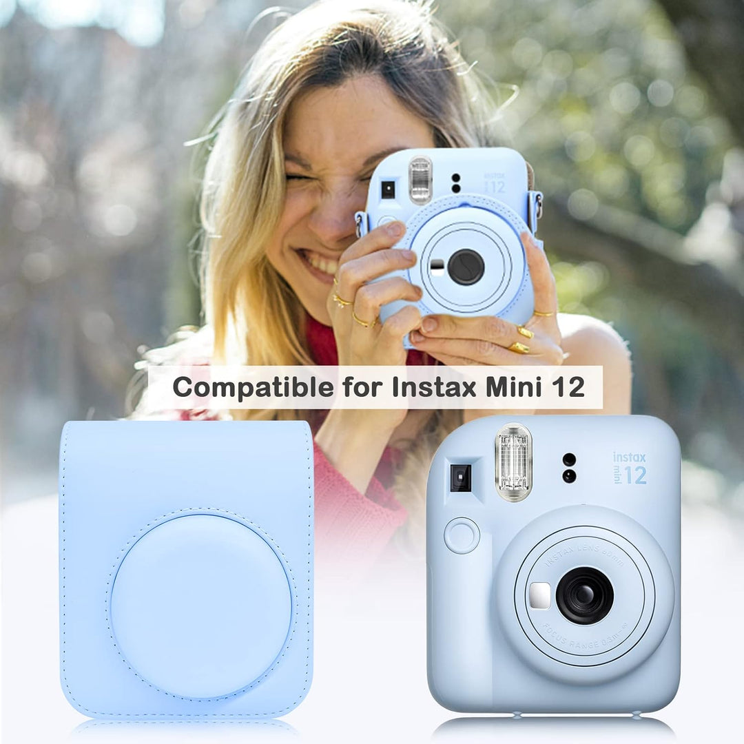 MUZIRI KINOKOO Tasche für Instax Mini 12/Fuji Mini 12 Sofortbildkamera, PU Leder Schutzhülle für Ins