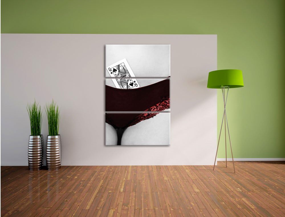 Spielkarte Pik Dame in Höschen von Frau 3-Teiler Leinwandbild 120x80 Bild auf Leinwand