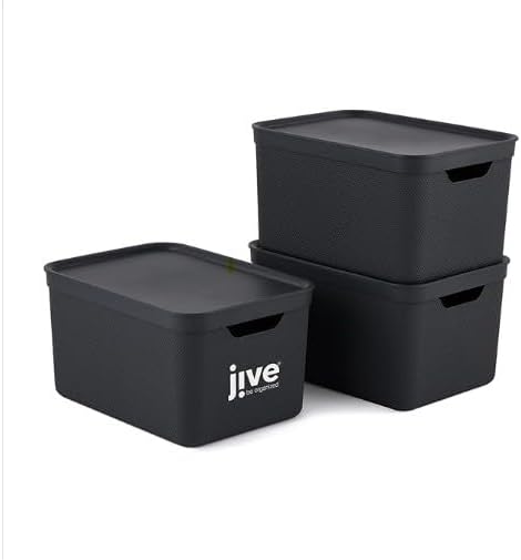 Jive Dekobox 3er- Set Aufbewahrungsbox 16l mit Deckel, Kunststoff (PP recycelt), dunkelgrau, 3x16l (