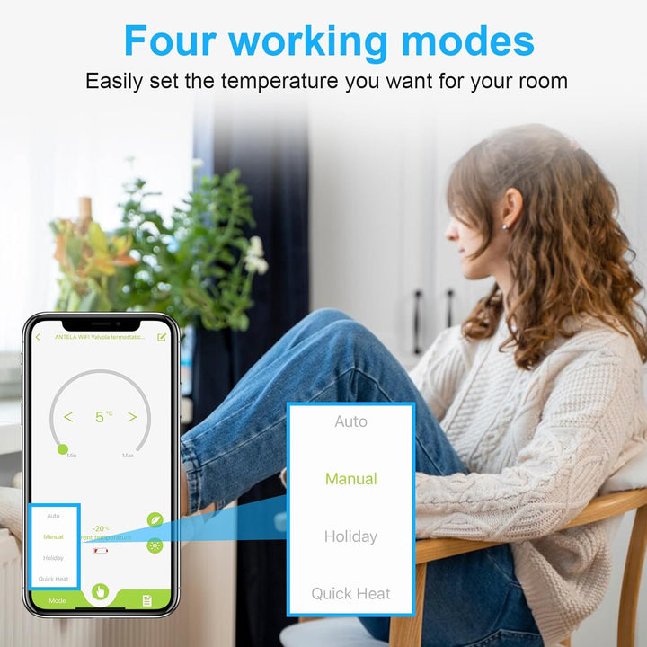 Smart Heizkörperthermostat mit APP ANTELA Digitales Display zur Kontrolle der Heiztemperatur, Kompat
