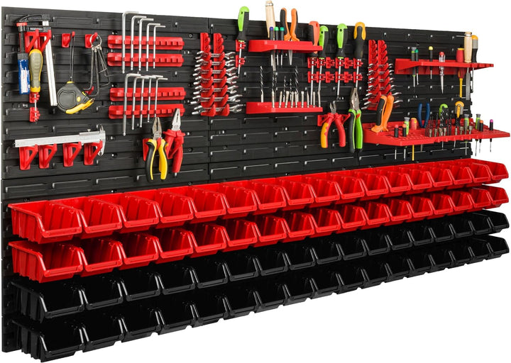 Lagersystem Werkstattregal | 172 x 78 cm | 68 stck. Box | Wandregal mit Werkzeughalterungen und Stap