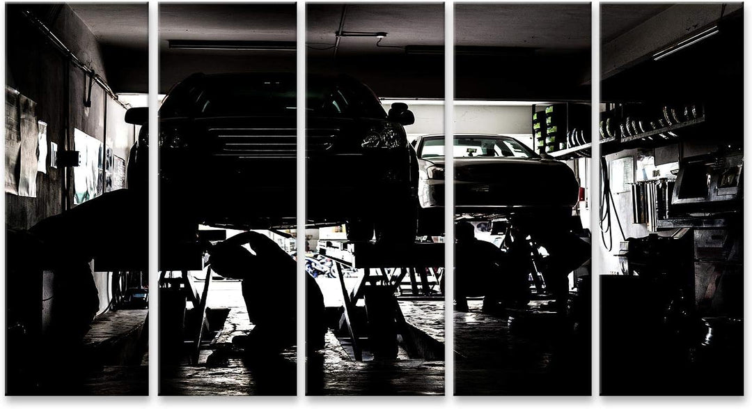 islandburner Bild auf Leinwand Silhouette Mechaniker Wartung Von Autos Werkstatt Bilder Wandbilder P