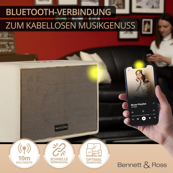 Bennett & Ross BB-880CW Blackmore Giant - Retro Bluetooth Lautsprecher in Lederoptik - TWS-Funktion