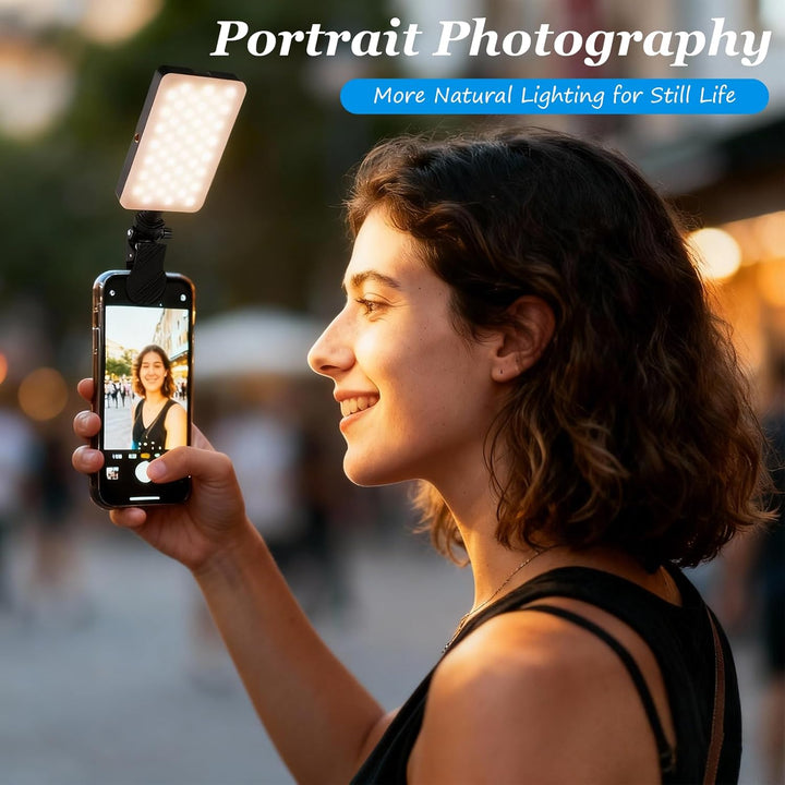 M140 LED Selfie Licht mit 2000mAh Akku, 6500K Profi Video Licht für Handy/Tablet/Kamera, Rotierbares