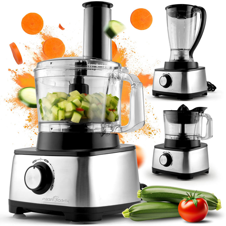 ProfiCook PC-KM 1063 Kompakt-Küchenmaschine m. Edelstahlgehäuse, schneiden kneten mixen, Zitruspress