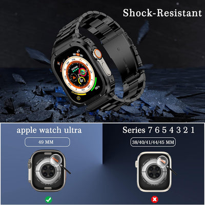 HASLFM Edelstahl Apple Watch Armband mit Gehäuse Kompatibel mit Apple Watch Ultra/Ultra 2(49mm),Meta