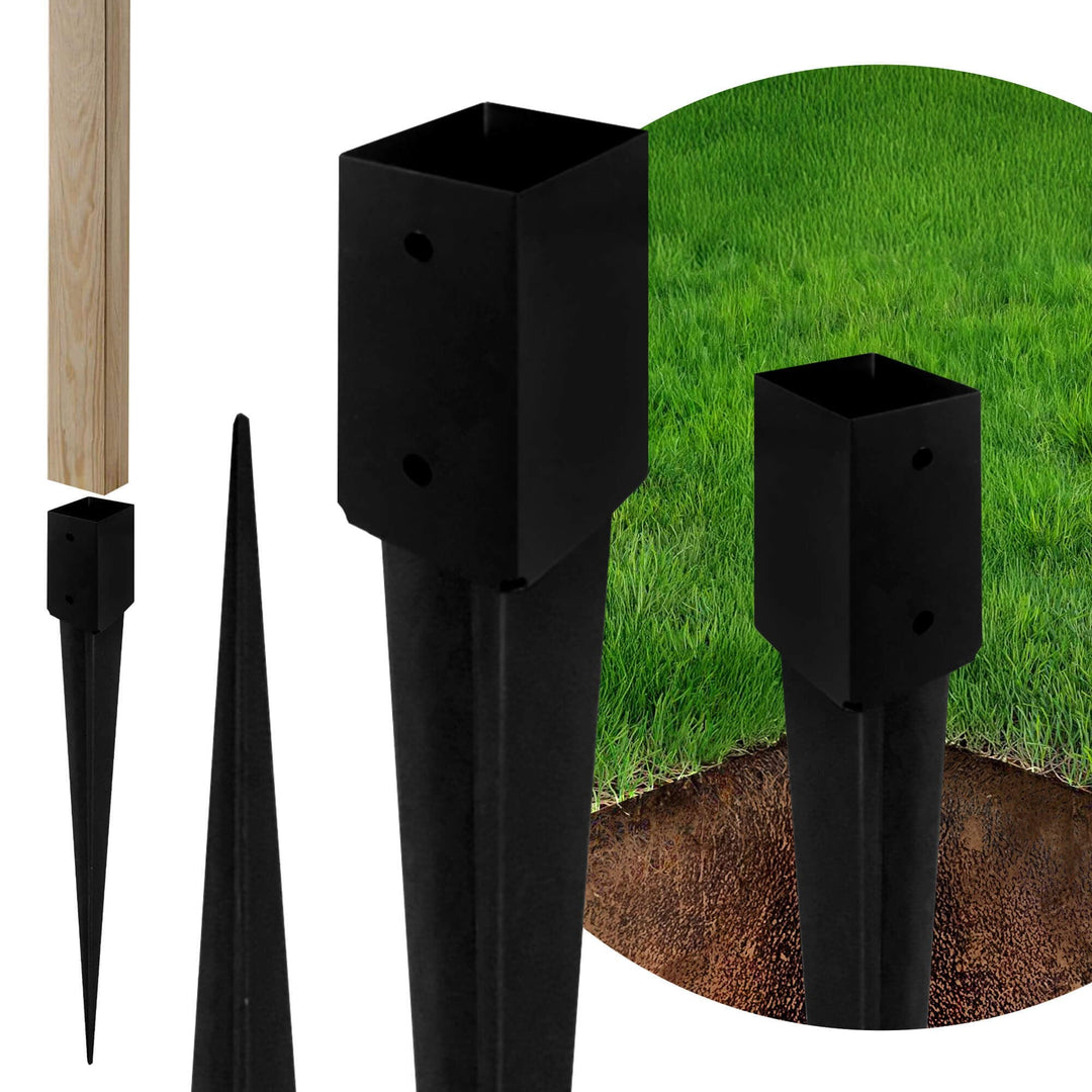 ADGO - 4er Set - Einschlagbodenhülse, Pfostenträger für Holzpfosten - 70x750mm - Quadratische Basis