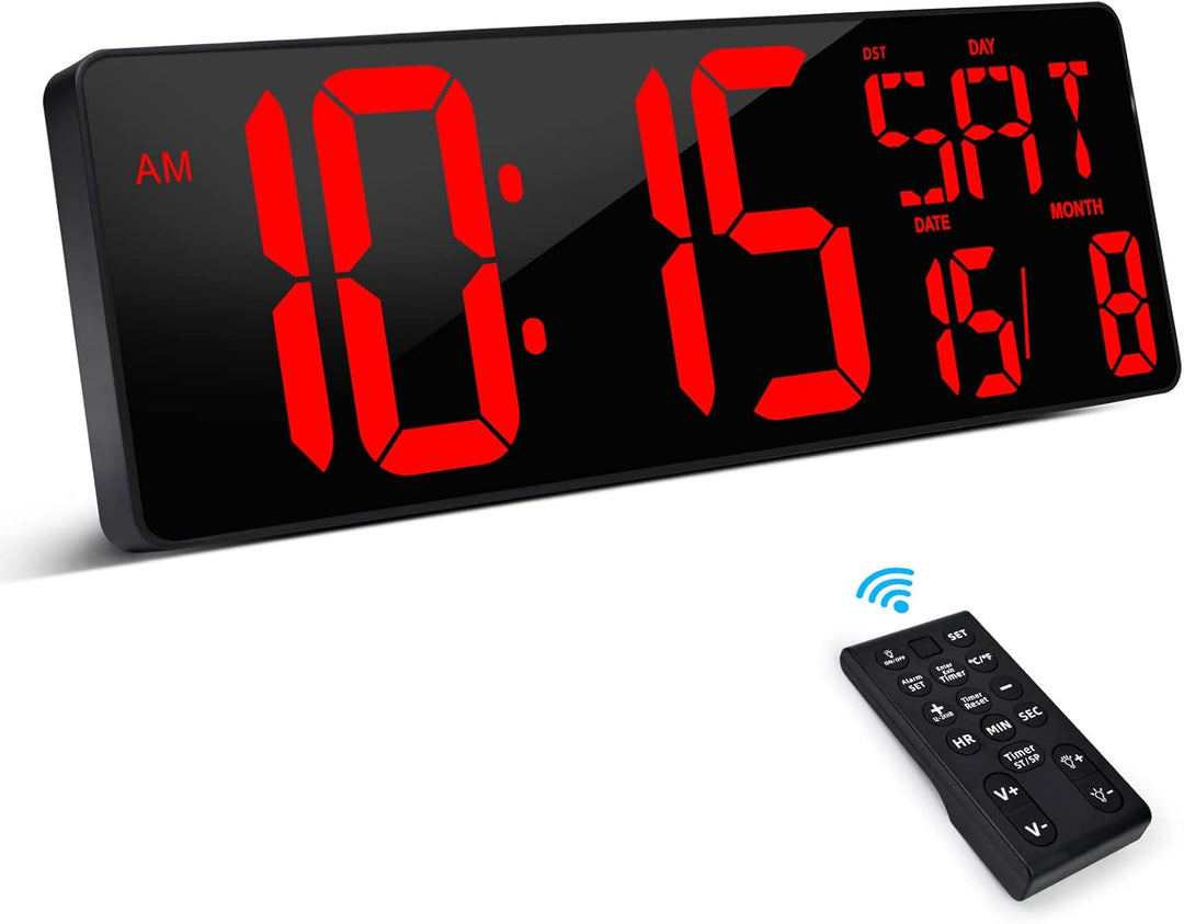 XREXS Wanduhr Digitale Gross mit Fernbedienung, 16,5'' Wanduhr Digital Uhr mit LED-Display, Digitale
