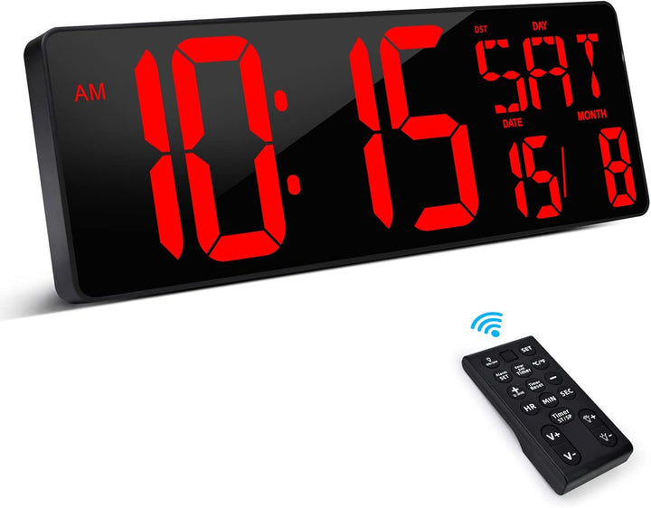 XREXS Wanduhr Digitale Gross mit Fernbedienung, 16,5'' Wanduhr Digital Uhr mit LED-Display, Digitale