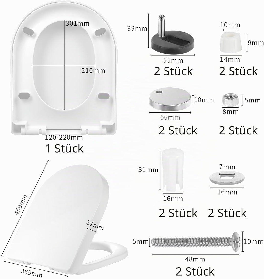 Kinsinder D Form Toilettendeckel, WC Sitz mit Absenkautomatik, Toilettensitz Klodeckel Klobrille mit