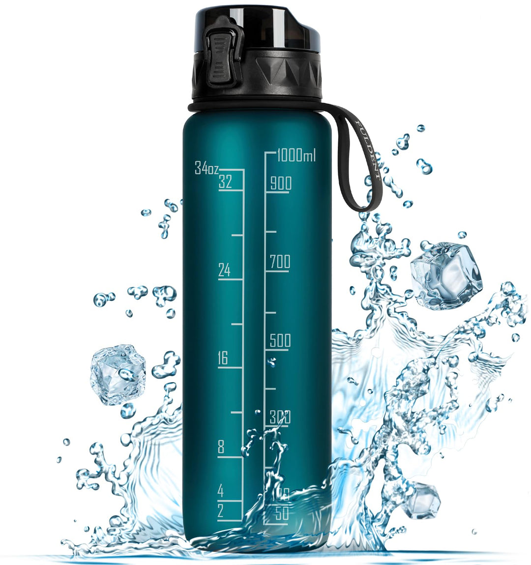Trinkflasche 1L Sport Wasserflasche BPA-frei mit rutschfestem Gummi-Griff für Fahrrad, Outdoor, Schu
