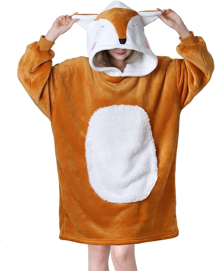 Queenshin Furry Orangener Fuchs Sweatshirt Kuscheldecke Flauschig Baumwolle Tragbare Decke Mit Ärmel