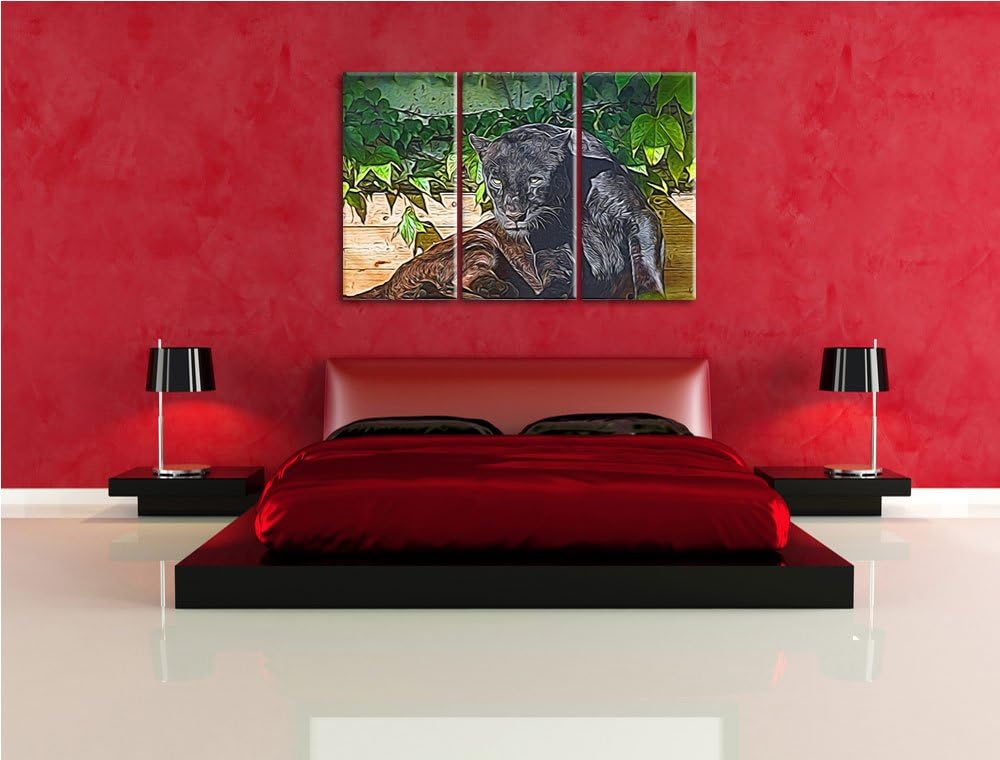schwarzer Panther Spezial 3-Teiler Leinwandbild 120x80 Bild auf Leinwand, XXL riesige Bilder fertig