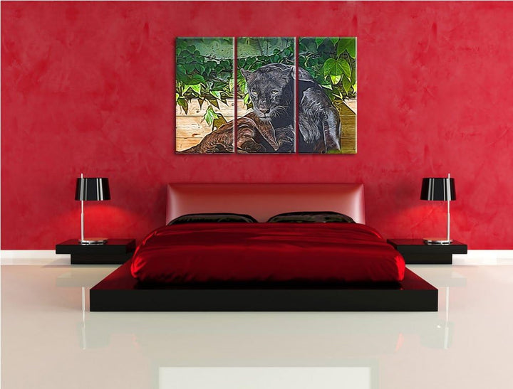 schwarzer Panther Spezial 3-Teiler Leinwandbild 120x80 Bild auf Leinwand, XXL riesige Bilder fertig