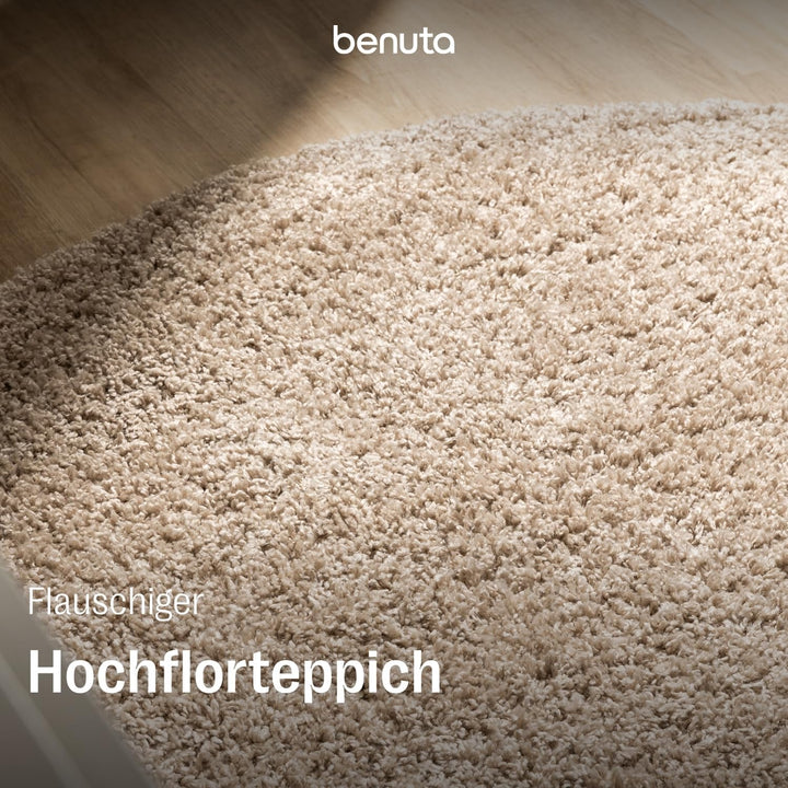 benuta pop Hochflorteppich Soho - Kunstfaser - Rund & im Style:  Uni - Pflegeleicht für Wohnzimmer S
