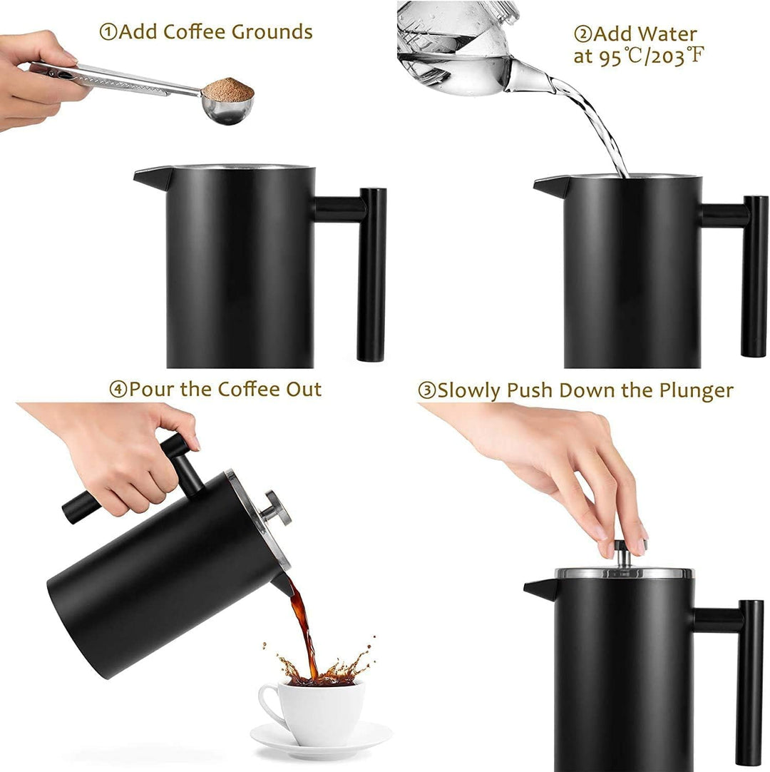 MaxMiuly French Press Thermo mit Warmhalte-Funktion,Kaffeebereiter aus doppelwandigem Edelstahl 0,65