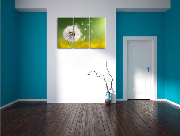 Pixxprint Löwenzahn Samen als Leinwandbild/Grösse: 3 Teilig (120x80) / Wandbild/Kunstdruck/fertig be
