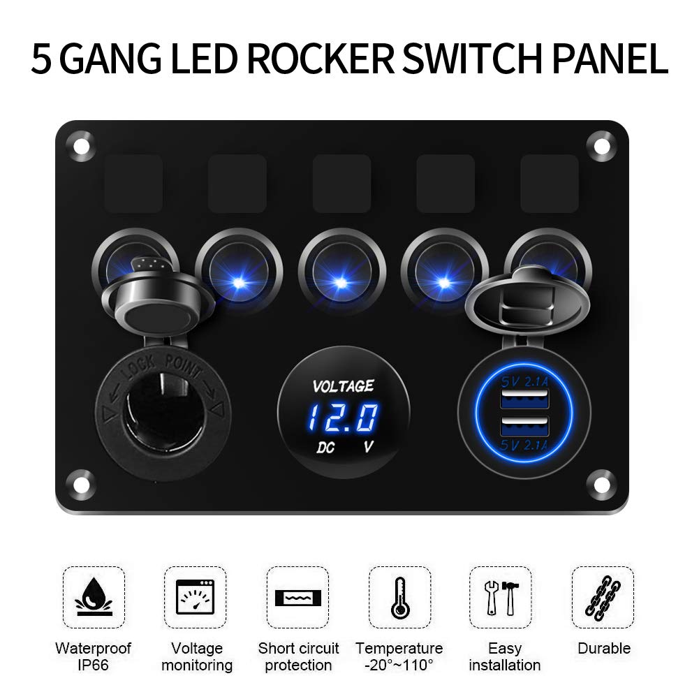 KAOLAI Schalter Panel 12V/24V 4.2A IP65 Wasserdicht Schalter Panel 12V Camper Dual-USB-Ladegerät LED