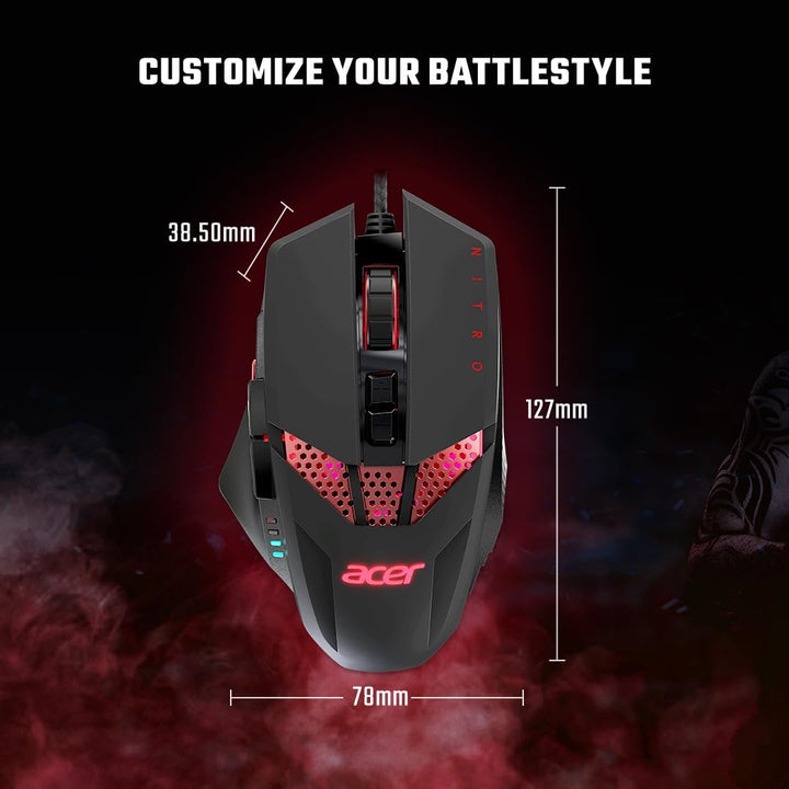 Acer Nitro Gaming Maus (4.000 DPI, anpassbar mit sechs Stufen und acht Tasten inkl. Burst Fire) rot/