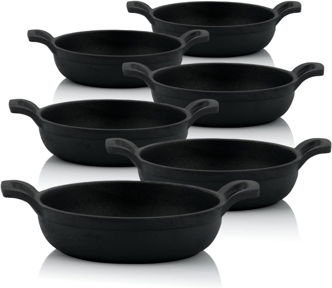 BBQ-Toro Gusseisen Grillpfännchen (6-er Set) | Ø 13 cm | bereits eingebrannt - preseasoned | Gusseis